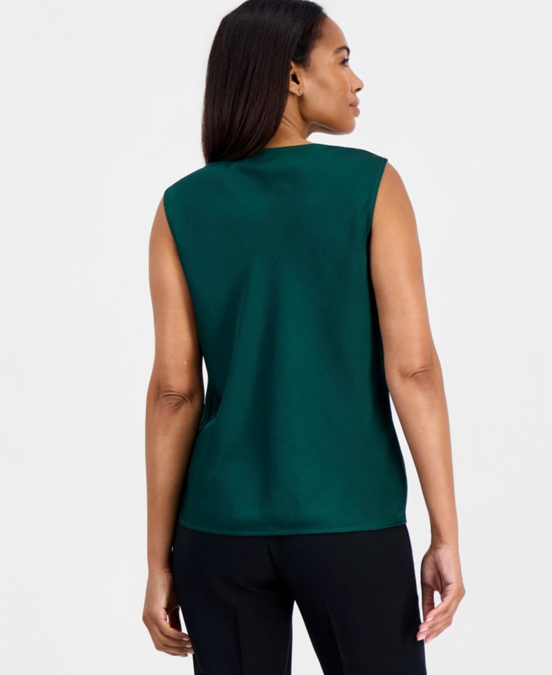 Petite Sleeveless Cowl Neck Draped Blouse