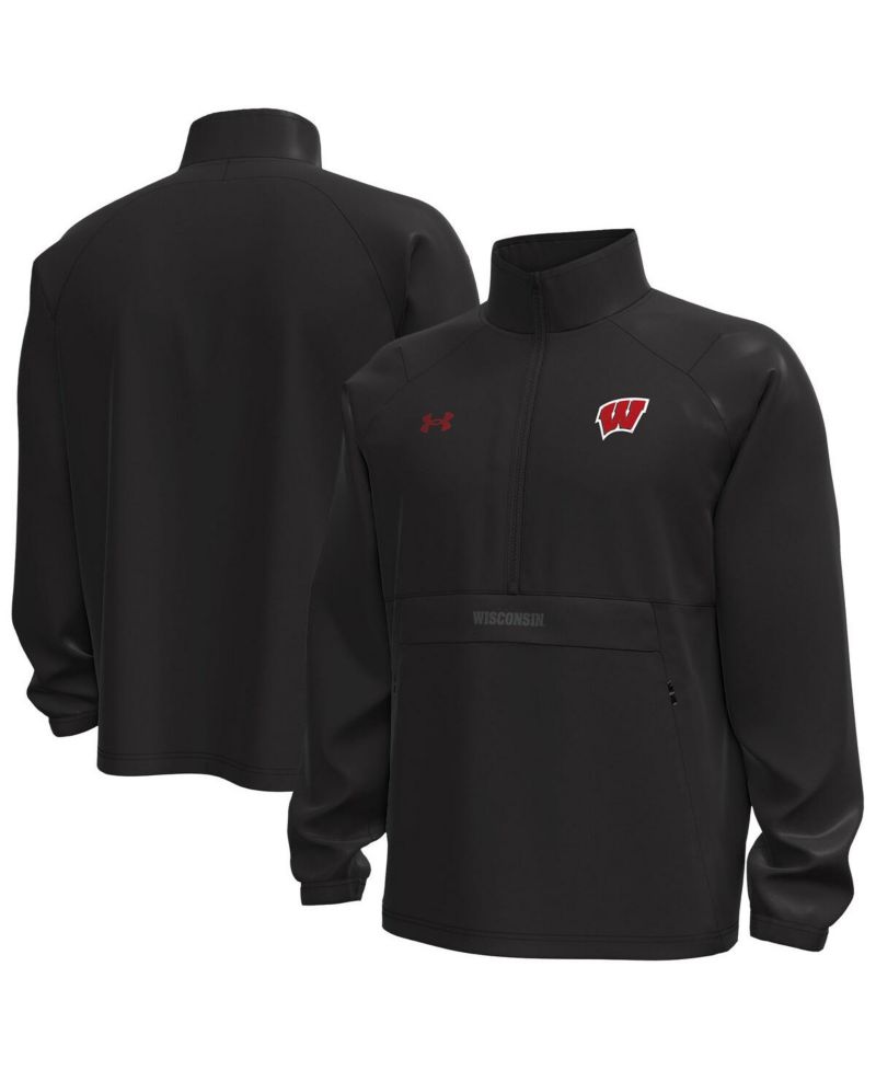 Men's Black Wisconsin Badgers Unstoppable Woven Anorak Half-Zip Jacket