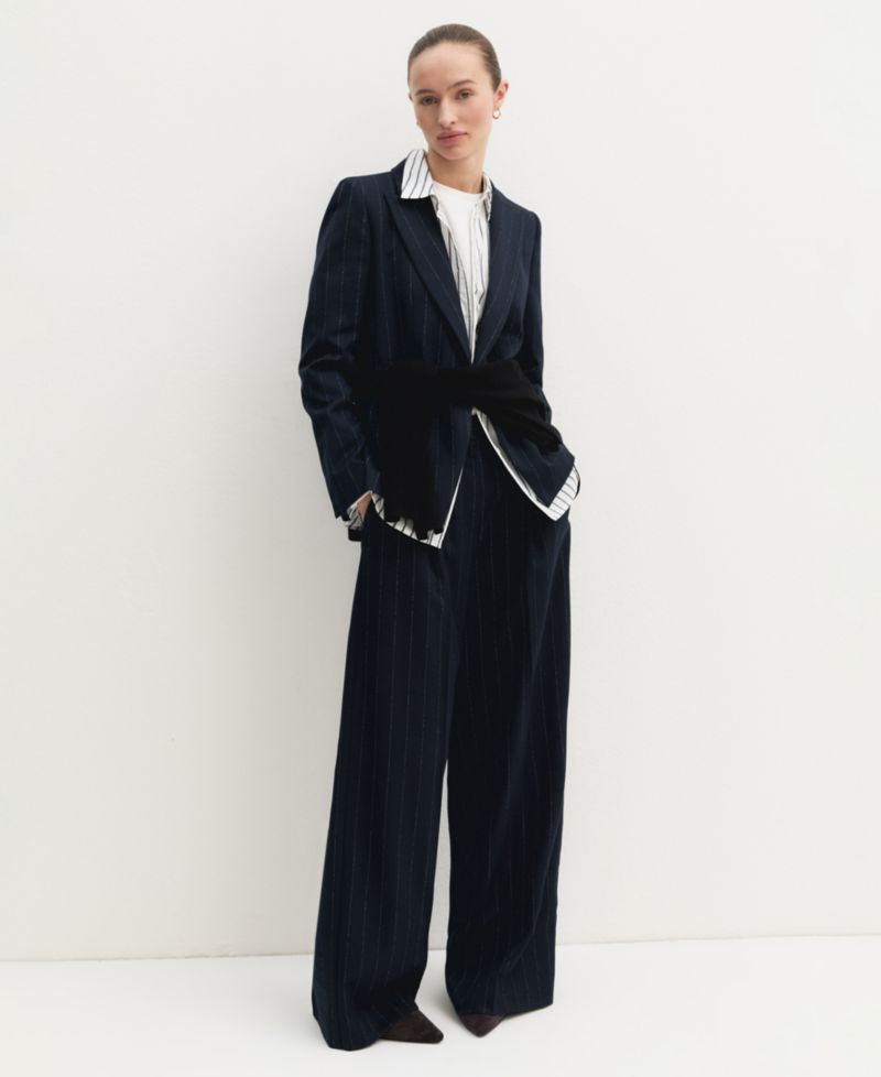 Women's Lam&eacute; Pinstripe Wide-Leg High-Waisted Trousers