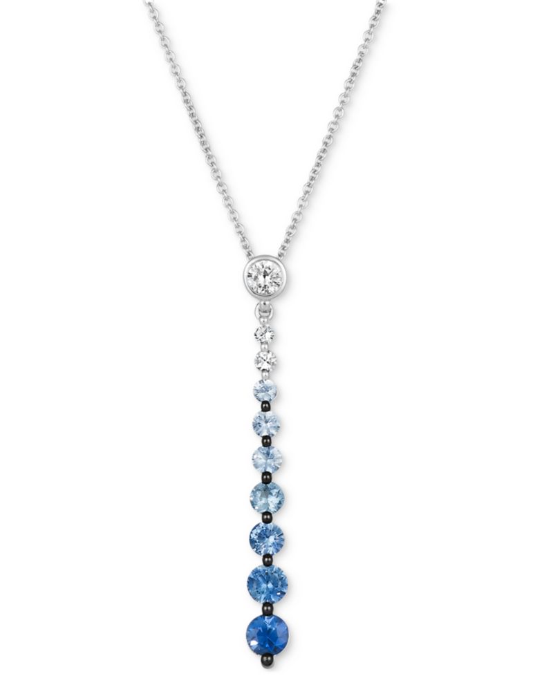 Denim Ombr&eacute; (7/8 ct. t.w.) & White Sapphire (1/6 ct. t.w.) Graduated Adjustable 20" Lariat Necklace in 14k White Gold