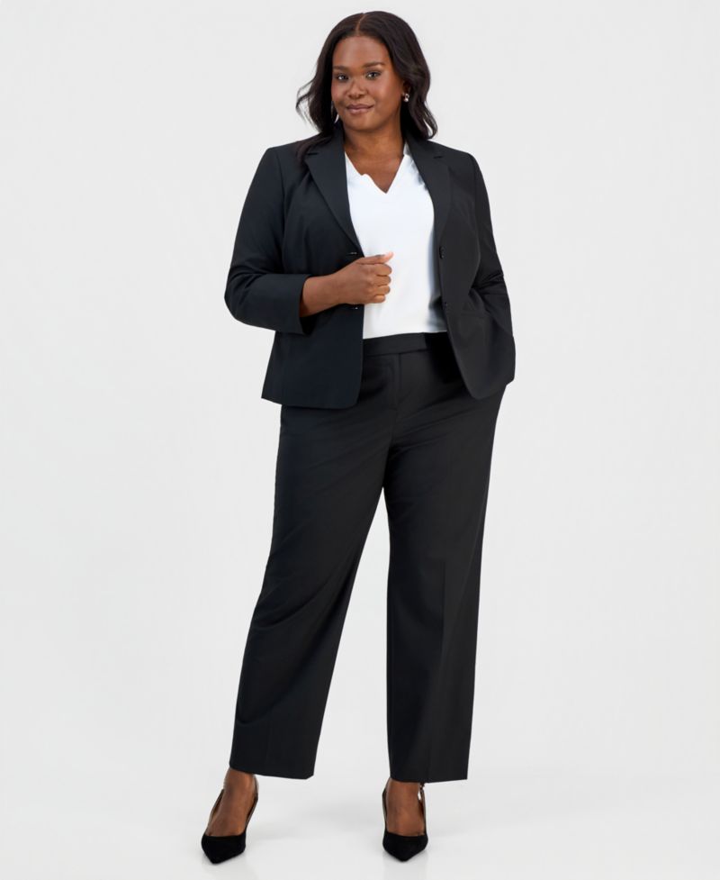 Plus Size Machine Washable Notched-Collar Two-Button Blazer
