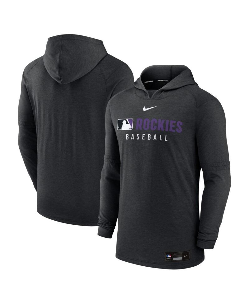 Men's Heather Black Colorado Rockies Authentic Collection Tri-Blend Performance Pullover Hoodie