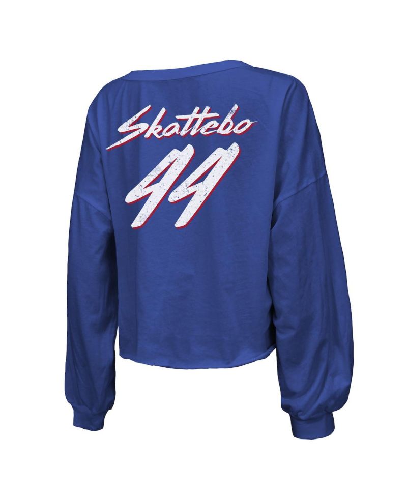 Women's Cam Skattebo Royal New York Giants Script Name & Number Long Sleeve T-Shirt