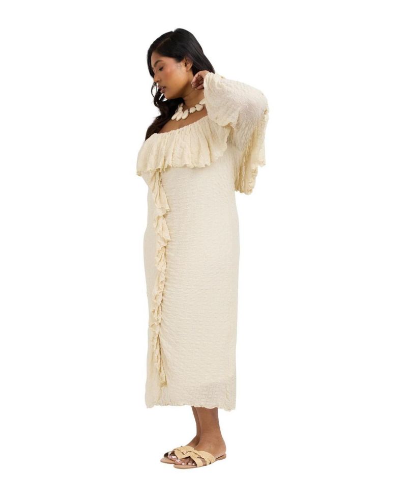 Plus Size Ruffle Long Sleeve Bardot Dress