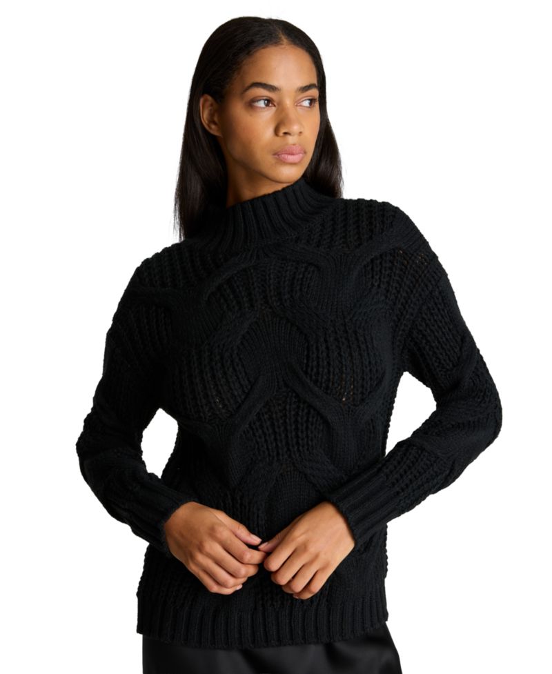 Women's Oversized Cable-Knit Mock Neck Sweater