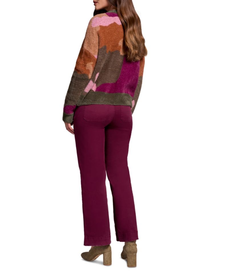 Women's Fuzzy Intarsia Crew Neck Sweater