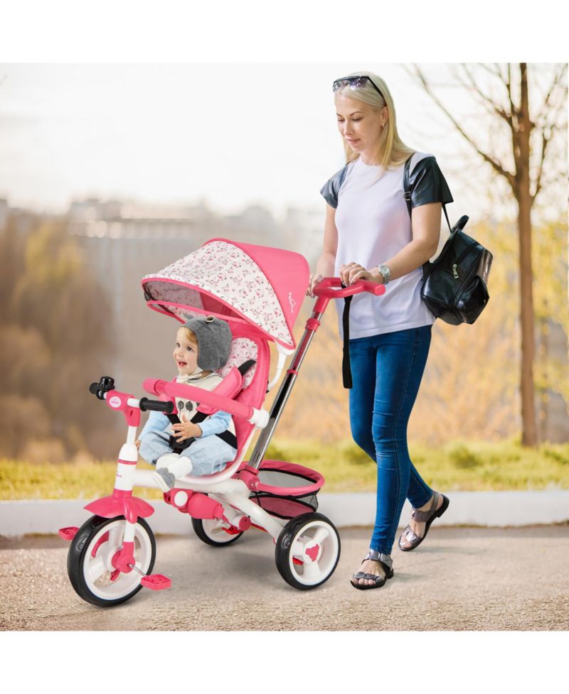 Toddler Tricycle Stroller 6-in-1 Push Trike w/ Removable 5-Position Canopy