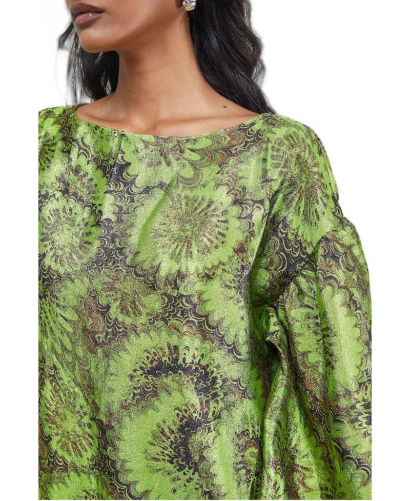 Women's Asymmetric Seam Volume Sleeve Midi Dress
