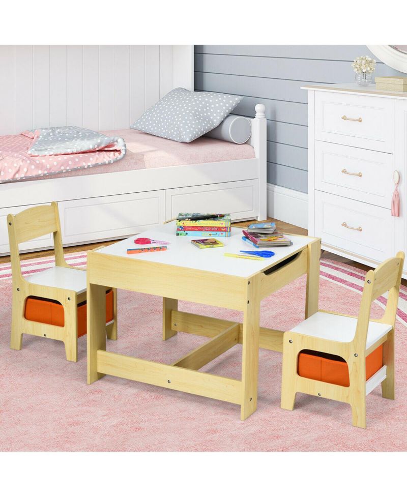 Kids Table Chairs Set With Storage Boxes Blackboard Whiteboard Drawing