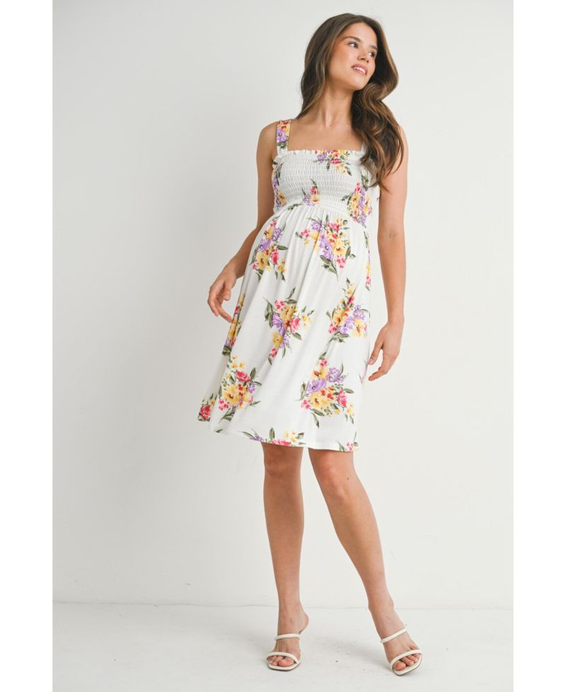Women's Floral Sleeveless Smocked Empire Waist Dress