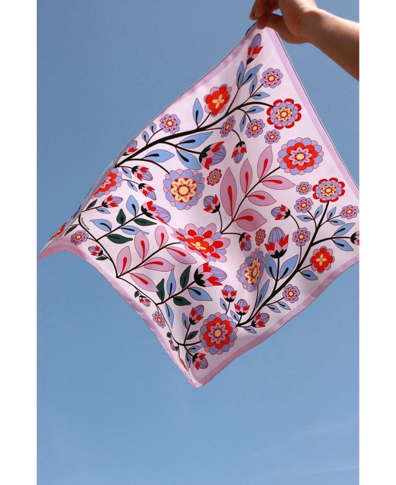 Double Sided Silk Scarf Of Pink Garden