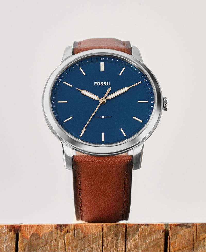 Men's The Minimalist Brown Leather Strap Watch 44mm