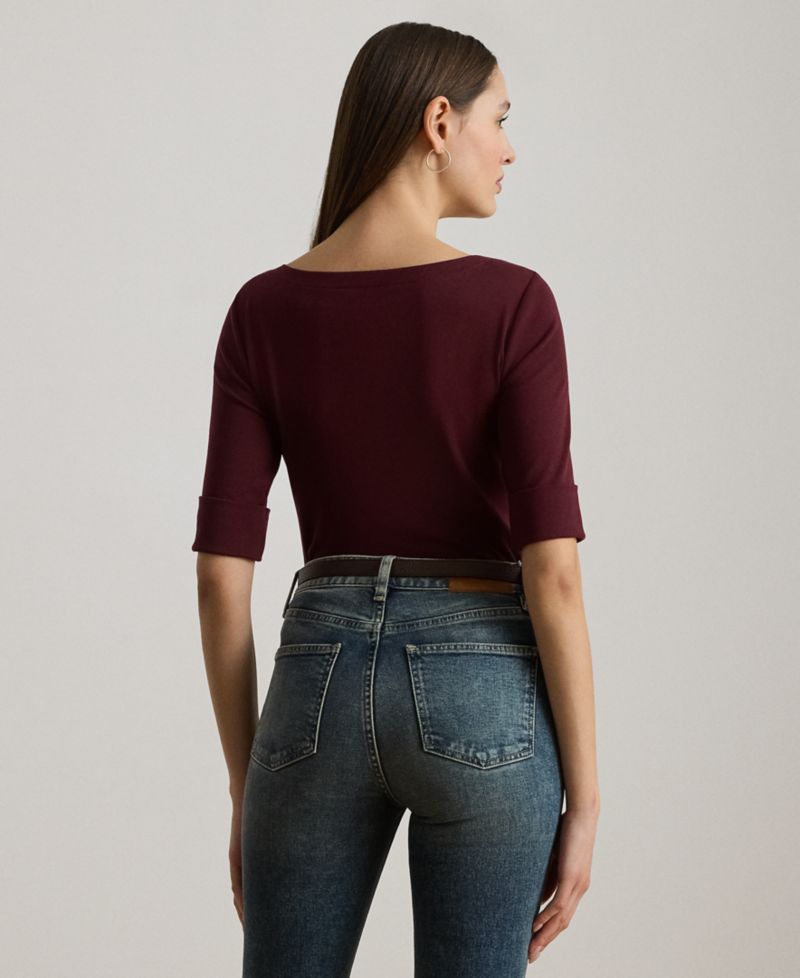 Petite Stretch Cotton Boatneck Tee