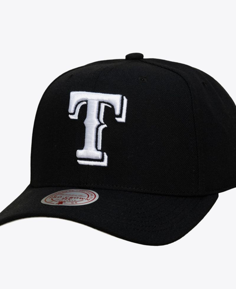Men's Black Texas Rangers Black and White Pro Crown Snapback