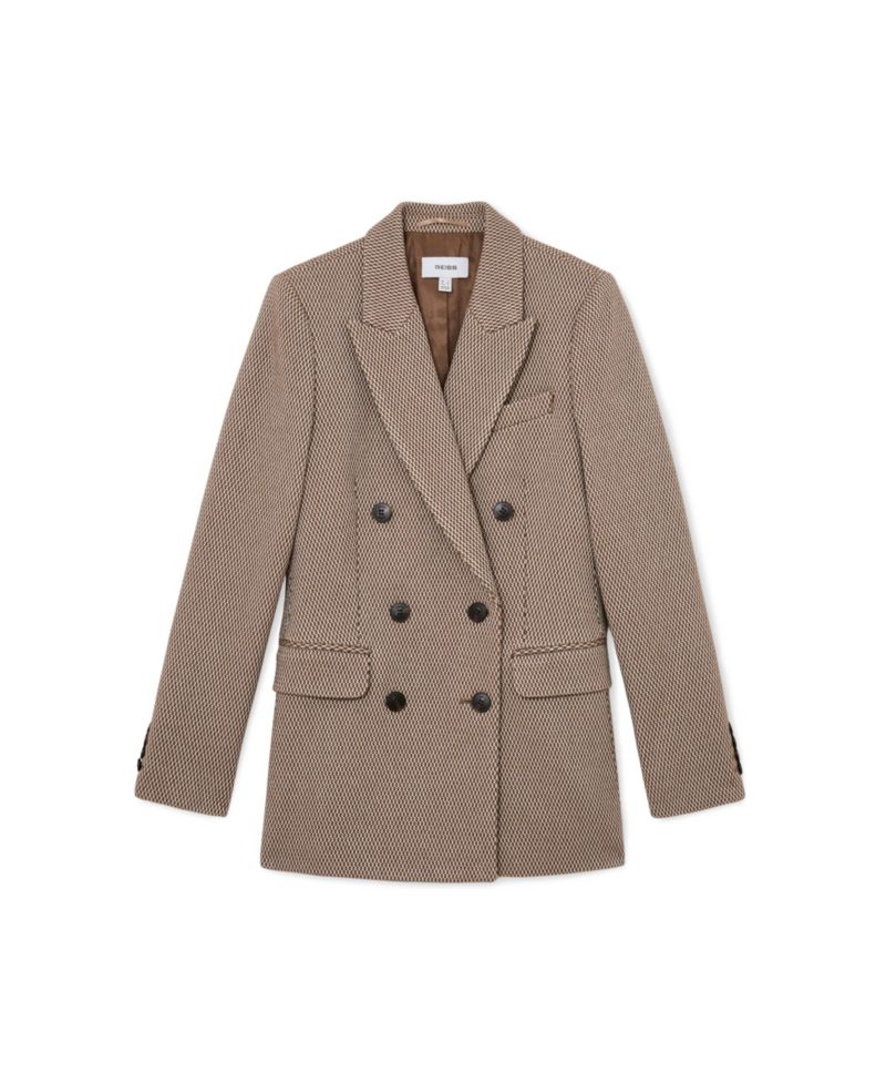 Women's Double-Breasted Lightly Padded Shoulders Textured Wool-Blend Blazer