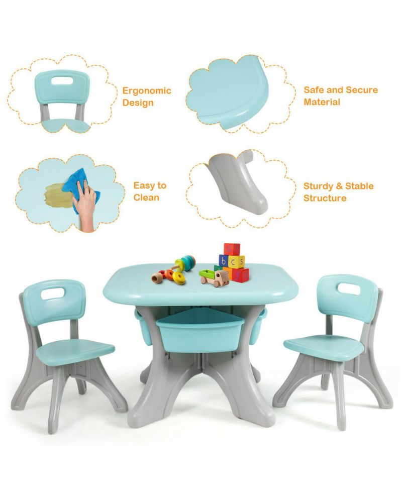 Kids In/Outdoor Plastic Storage Play Table & Chair Set, 3-Piece