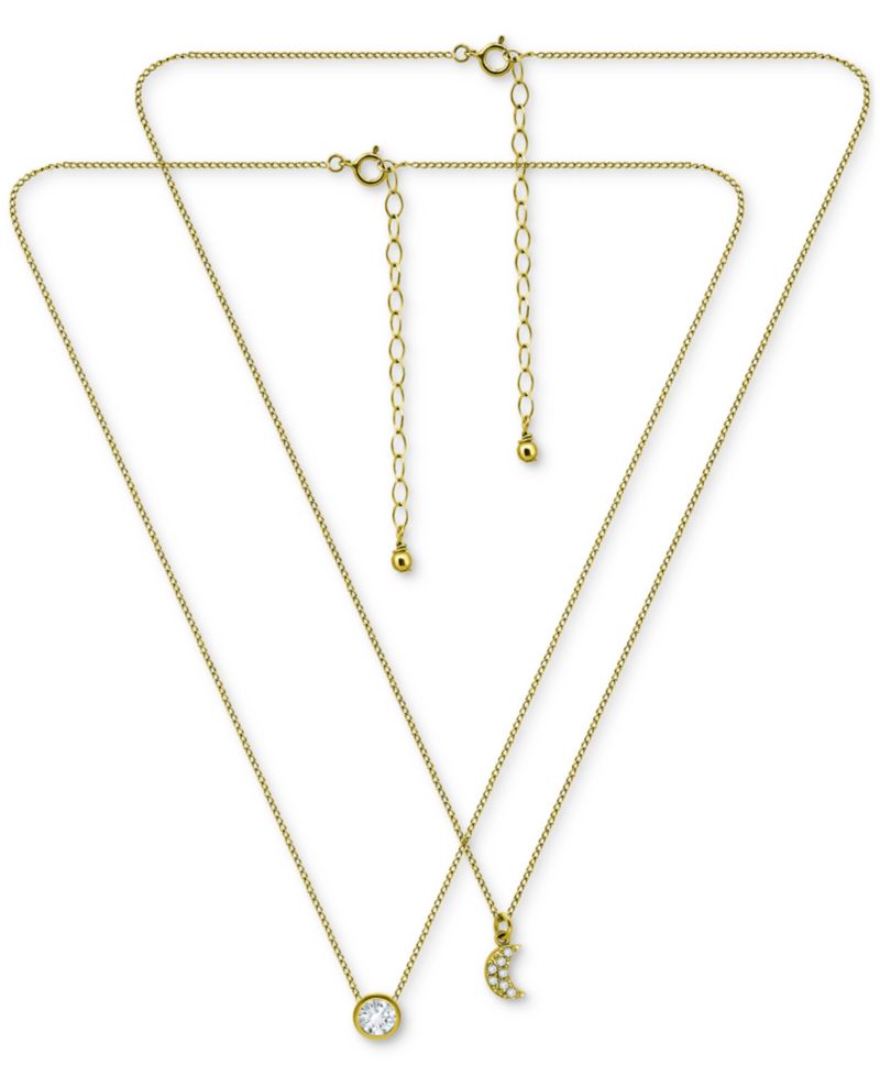 2-Pc. Set Cubic Zirconia Pav&eacute; Moon & Solitaire Pendant Necklaces