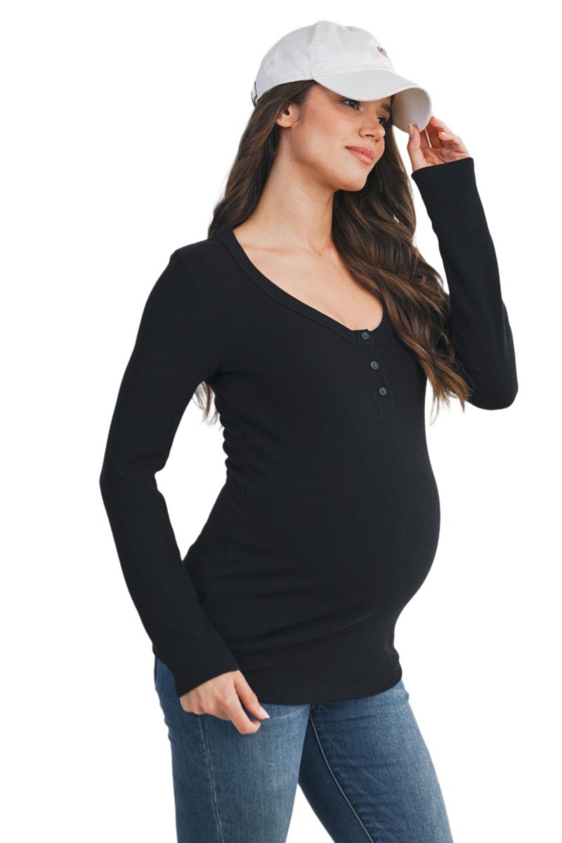 Maternity Henley Long Sleeve Nursing Top