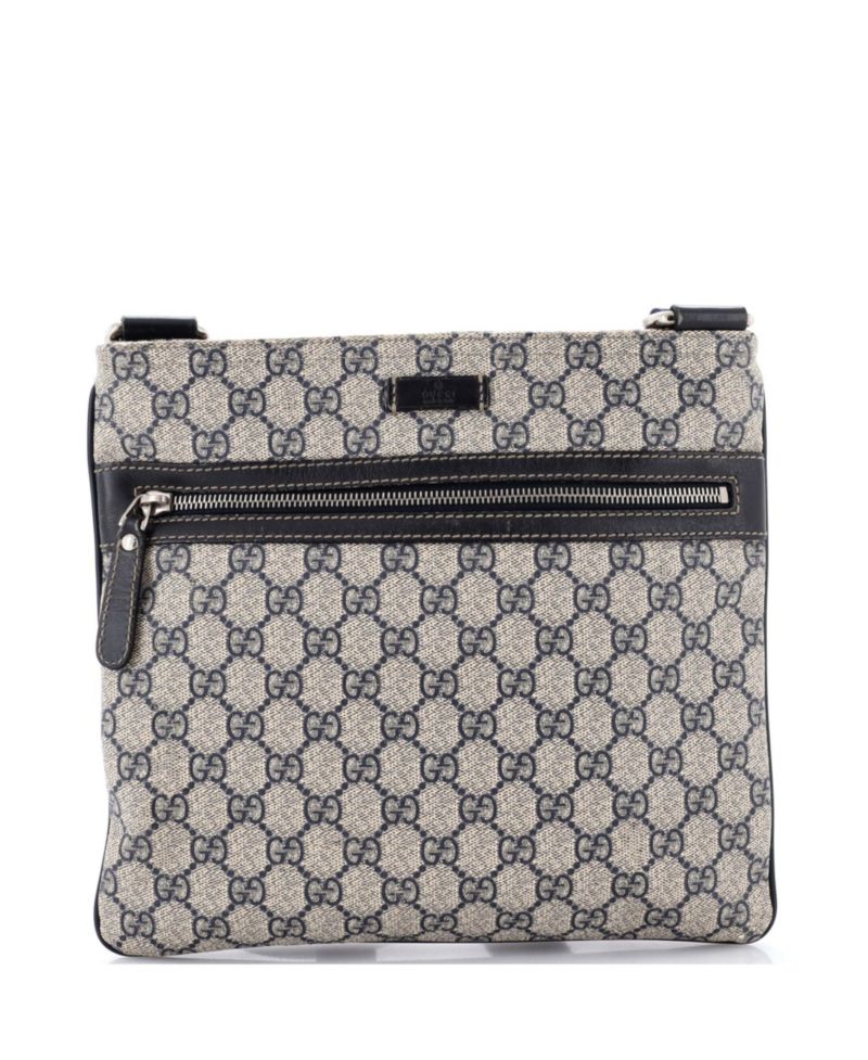 Medium Front Zip Flat Messenger Bag GG Coated Canvas