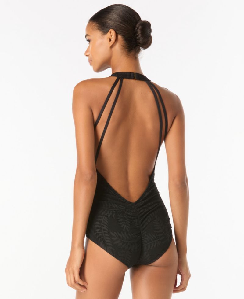 Women's Plunge V-Neck Crochet Ruched One-Piece Swimsuit
