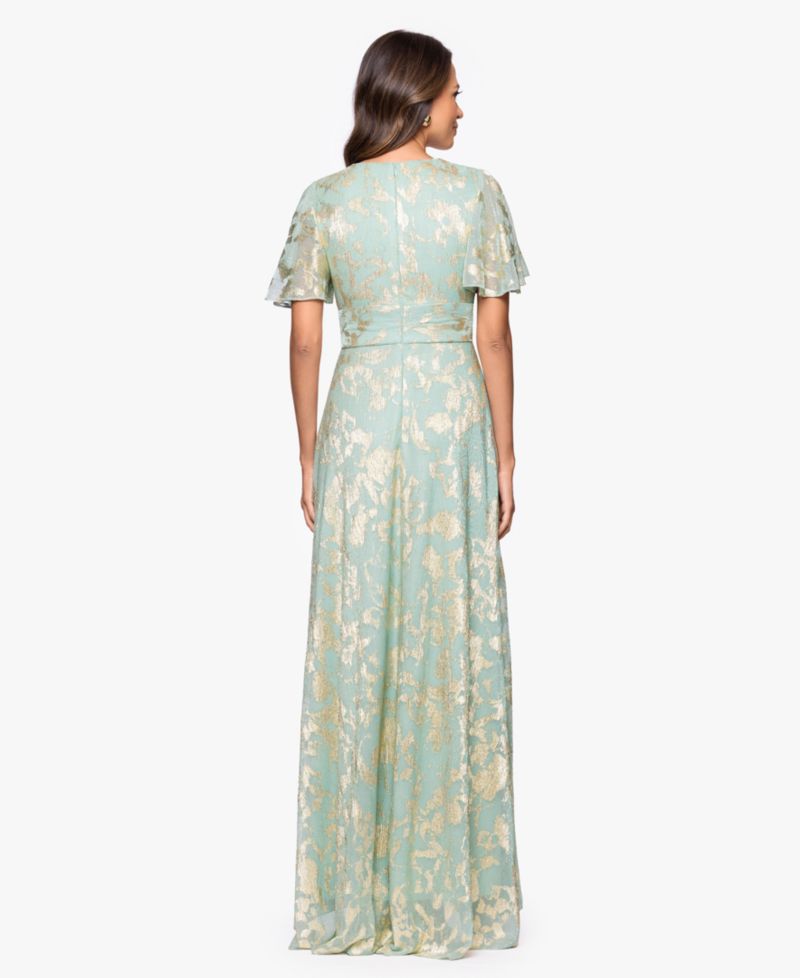 Women's Foil Print V-Neck Gown