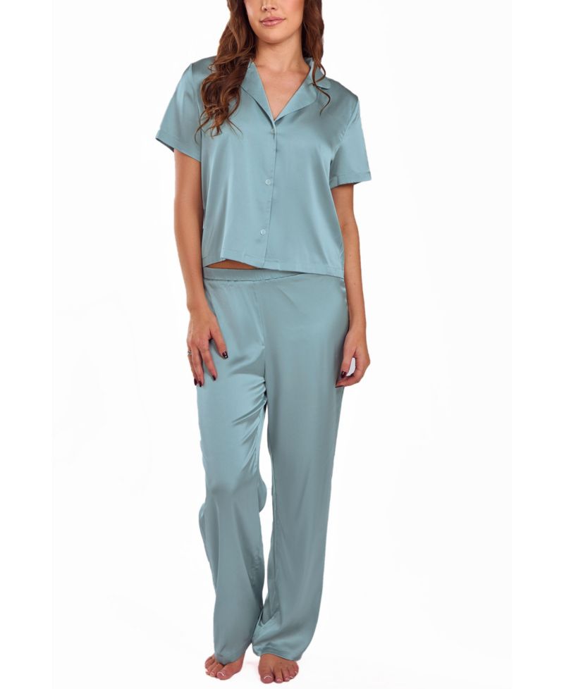 Women's Satin notch Shirt and Pant Pajama Set