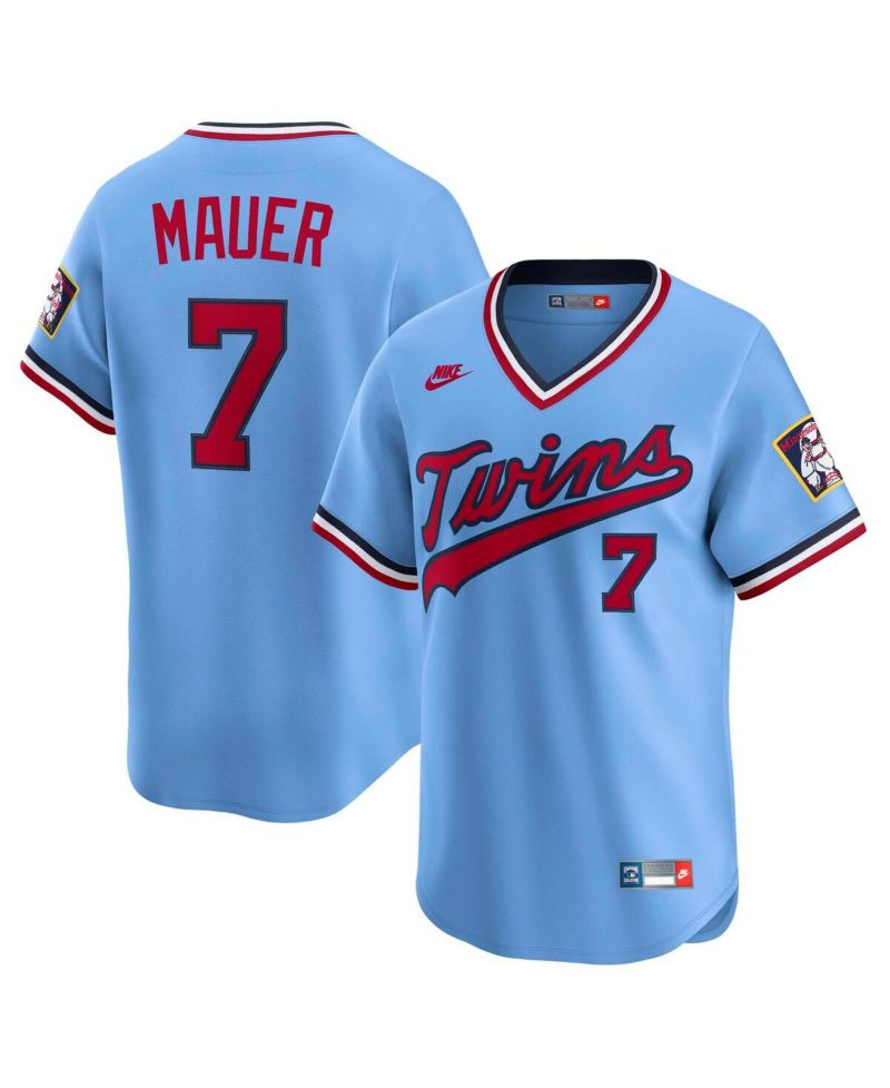 Men's Joe Mauer Light Blue Minnesota Twins Throwback Cooperstown Collection Limited Jersey