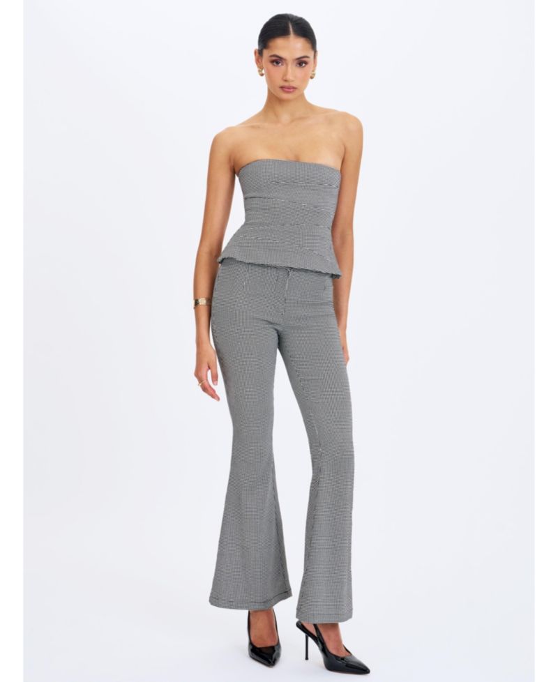 Women's Ulla Micro-Houndstooth Strapless Peplum Top
