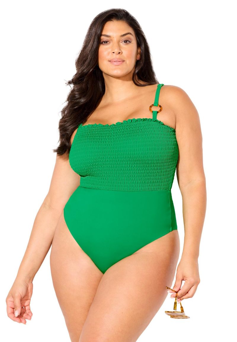 Women's Smocked Ring Strap One Piece Swimsuit