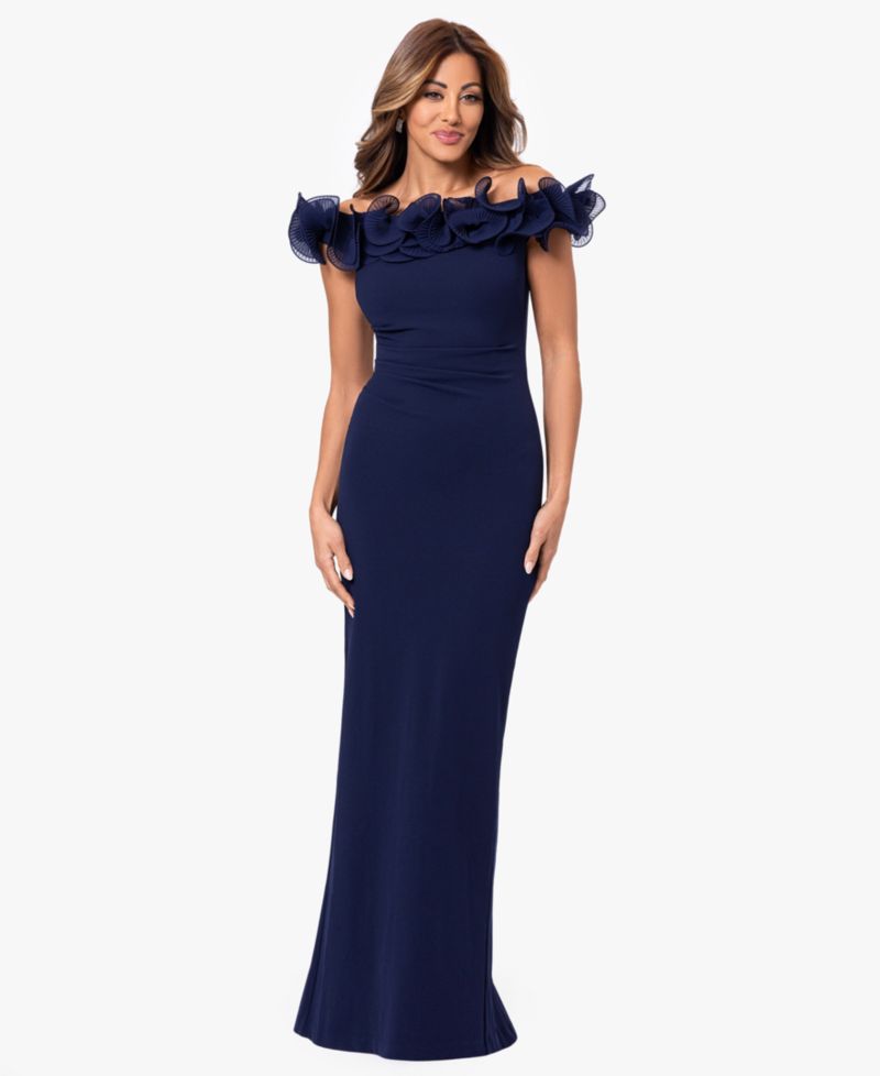 Petite Off-The-Shoulder Ruched Wire Sheath Gown