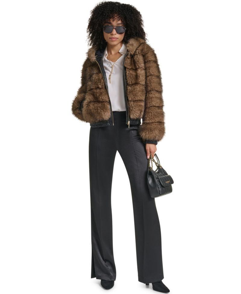 Women's Hooded Faux Fur Bomber Jacket