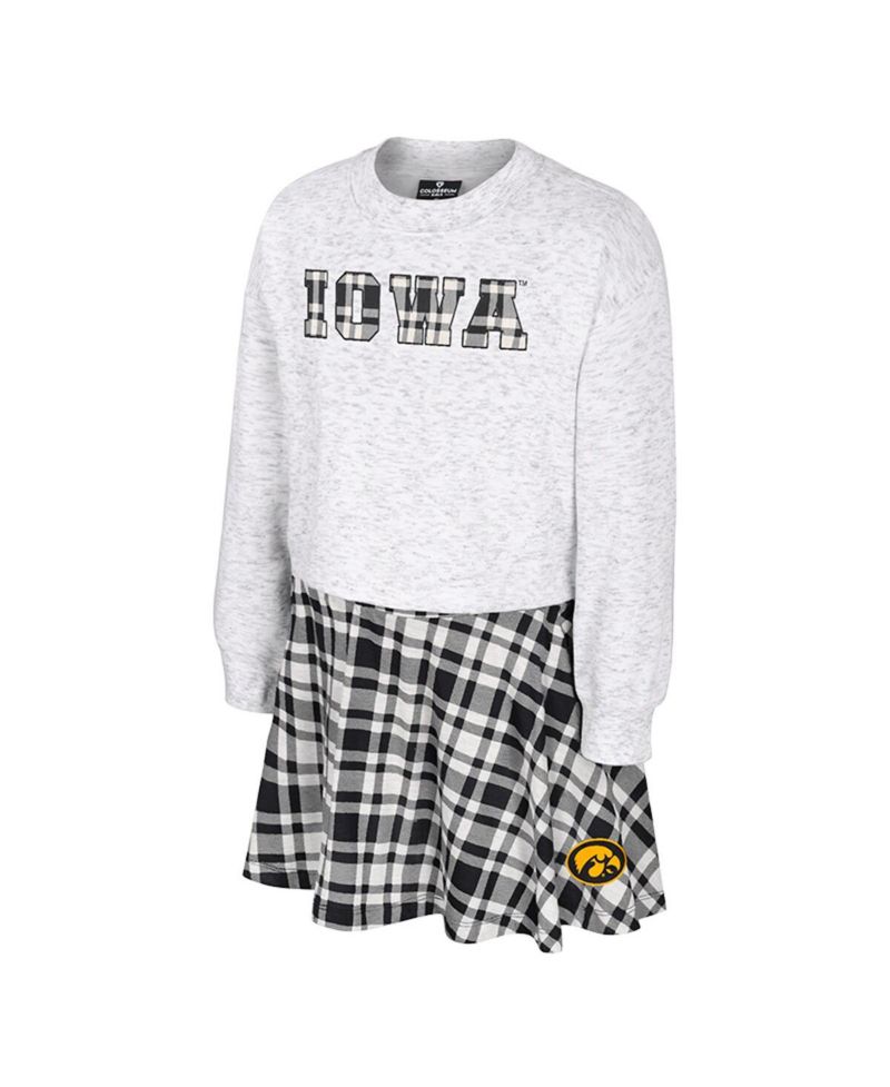 Big Girls 2-Piece Gray Iowa Hawkeyes Marceline Plaid Skirt and Top Set