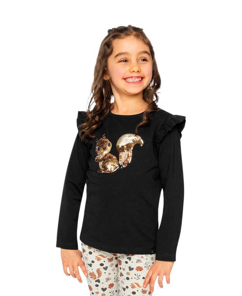 Big Girls 6- 14 Long Sleeve Organic Cotton Squirrel T-Shirt
