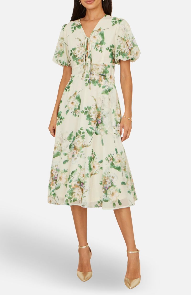 Women's Floral Front Tie Detail Tea Dress