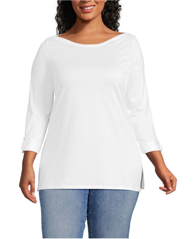 Women's Plus Size Supima Cotton Adjustable 3/4 Sleeve Boatneck Tunic