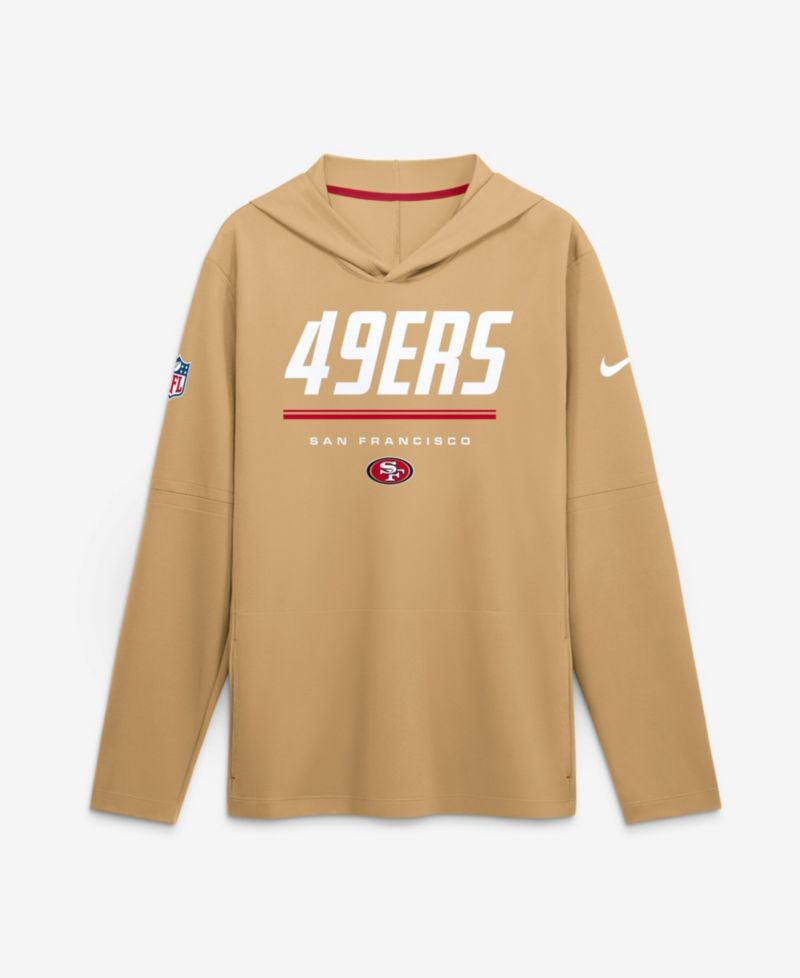 Men's Gold San Francisco 49ers Sideline Lightweight Long Sleeve Hooded Dri-FIT T-Shirt