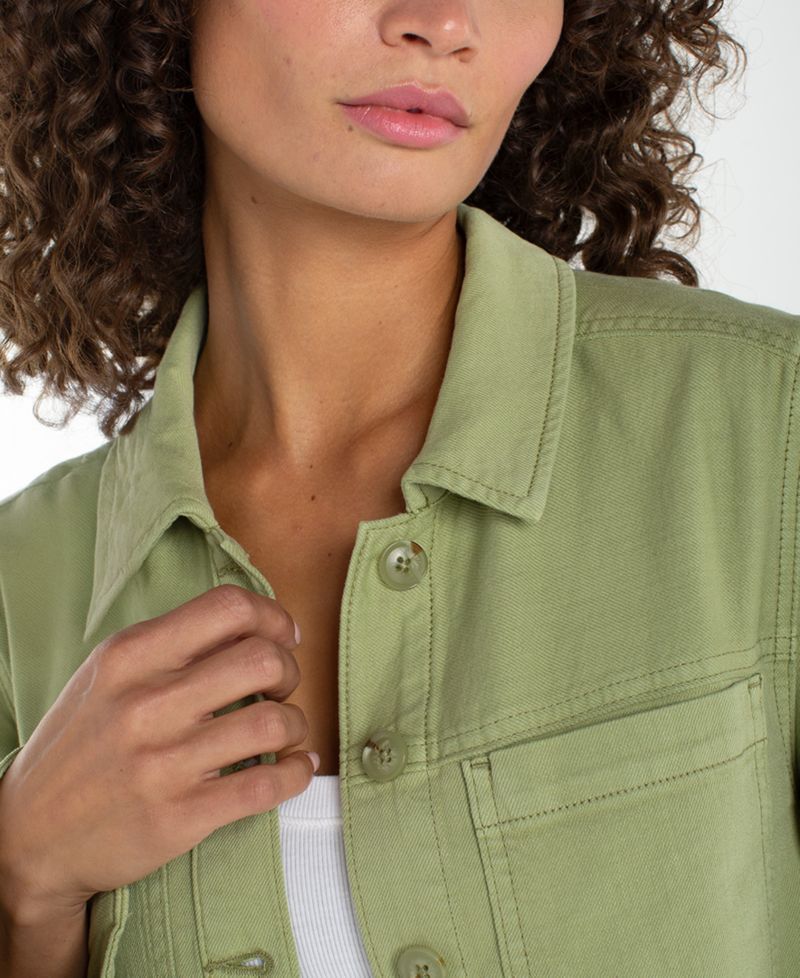 Petite Collared High-Low Denim Shacket