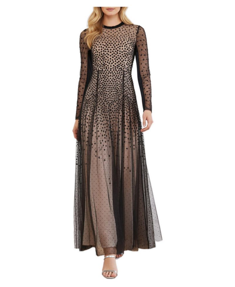 Women's Sequin Cascade Round Neck Gown