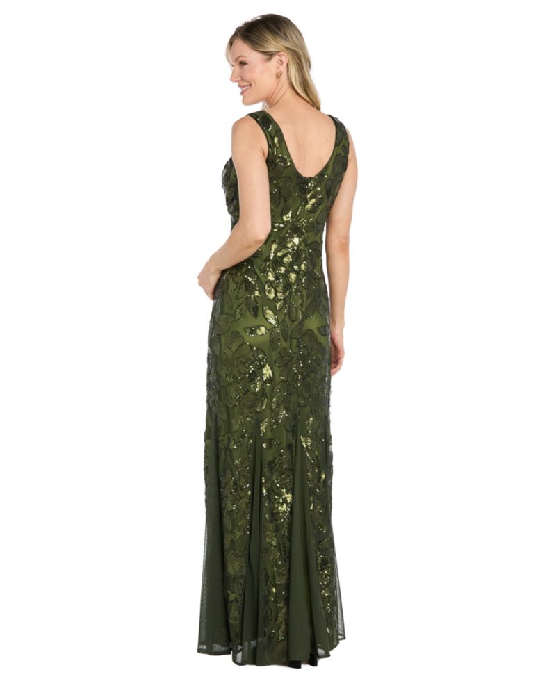 Petite Floral Sequin Beaded Gown