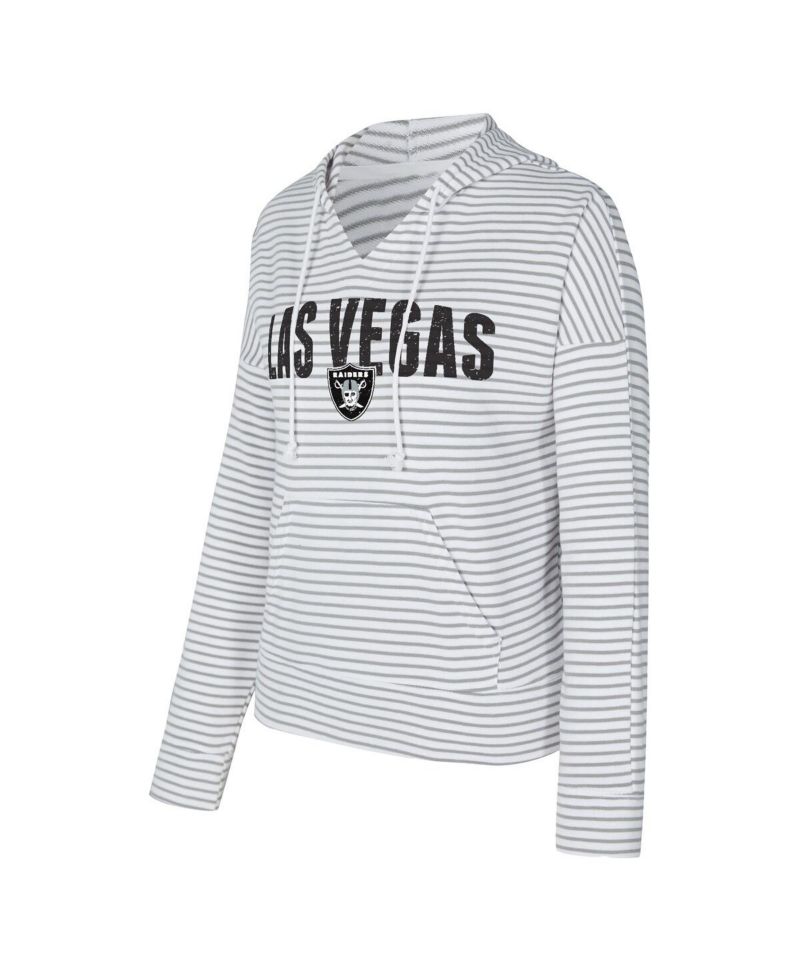 Women's White/Gray Las Vegas Raiders Liftoff Striped V-Neck Hoodie