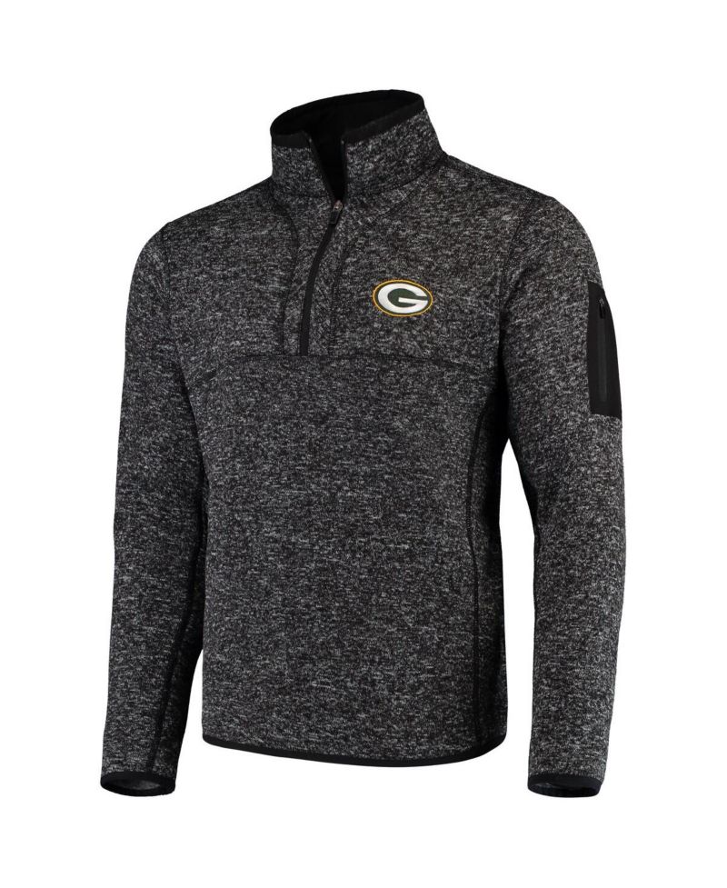 Men's Heather Black Green Bay Packers Fortune Quarter-Zip Pullover Jacket
