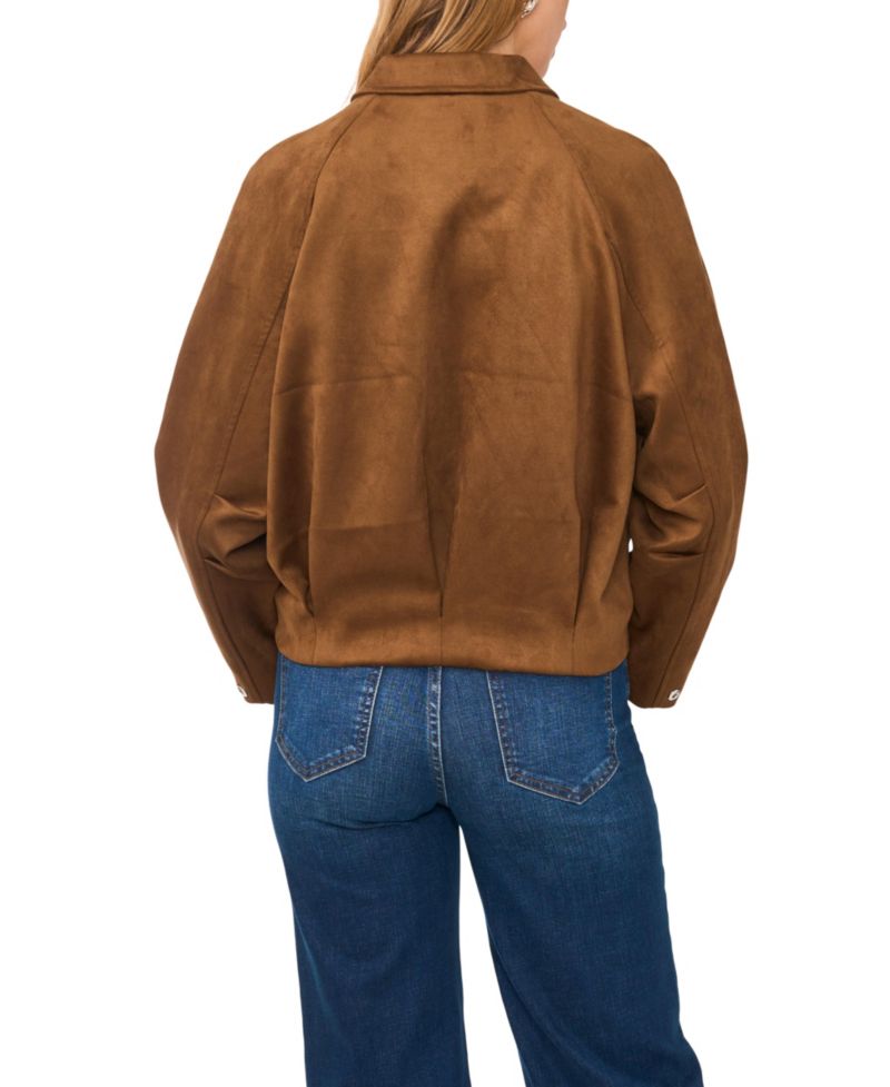 Women's Raglan-Sleeve Faux-Suede Bomber Jacket