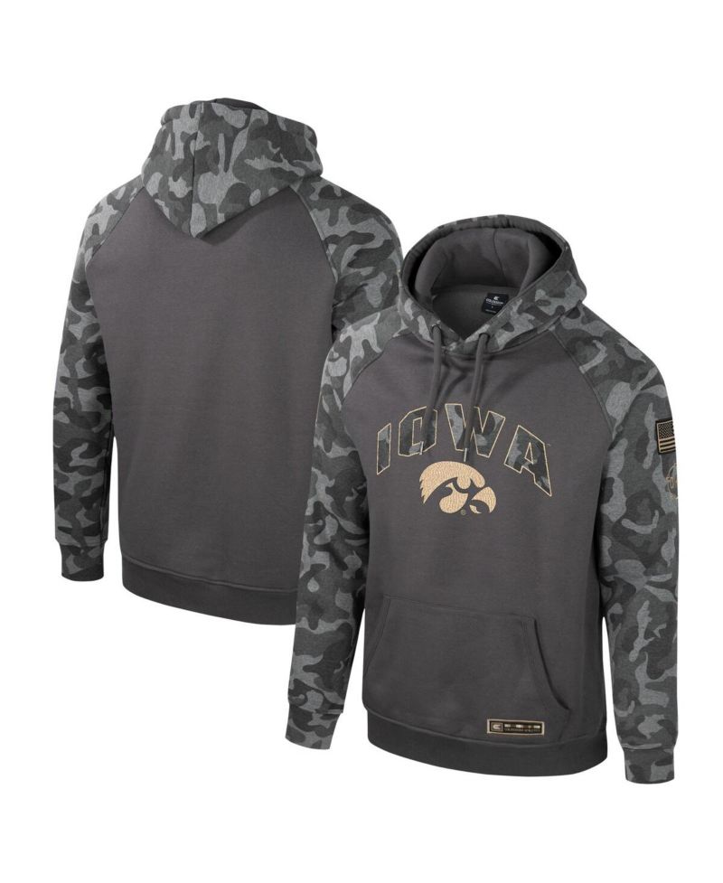 Men's Charcoal Iowa Hawkeyes OHT Military-Inspired Appreciation Camo Raglan Pullover Hoodie