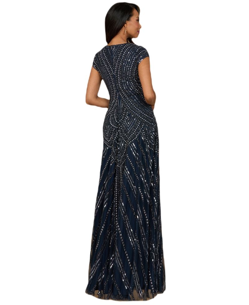 Women's Cap Sleeve Beaded A-Line Gown