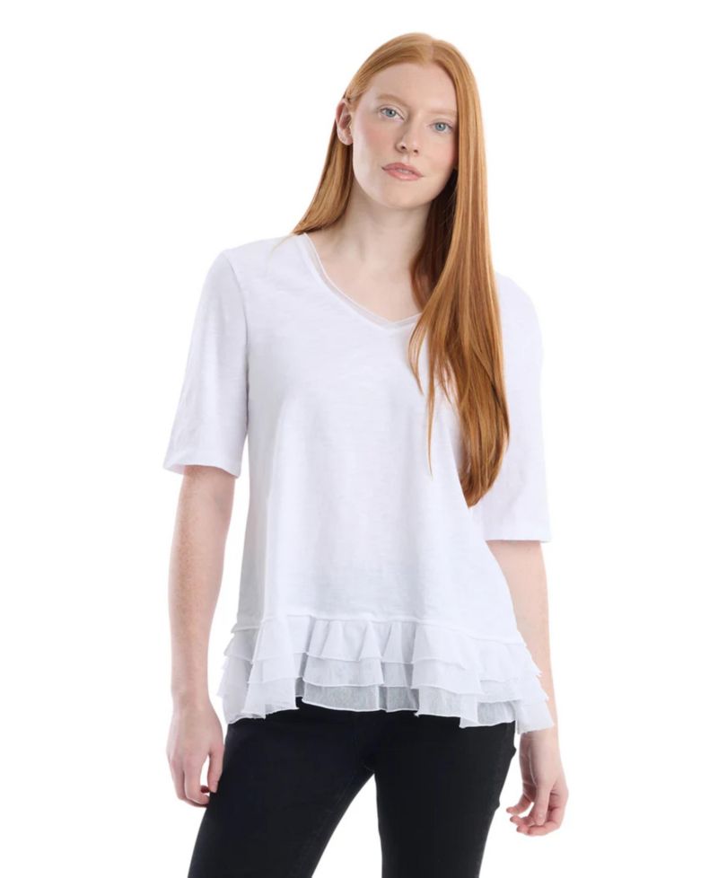 Women's Clothing V-Neck Mixed Media Tee