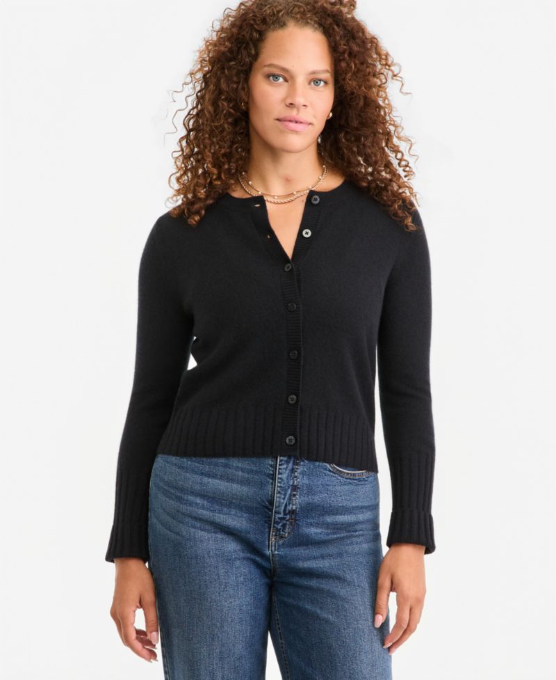 Women's 100% Cashmere Cropped Shrunken Crew Cardigan
