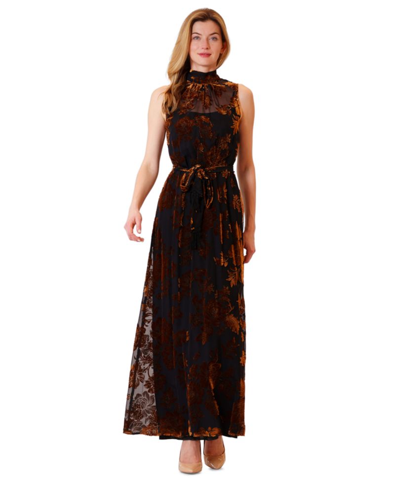 Women's Velvet-Print Floral A-Line Dress
