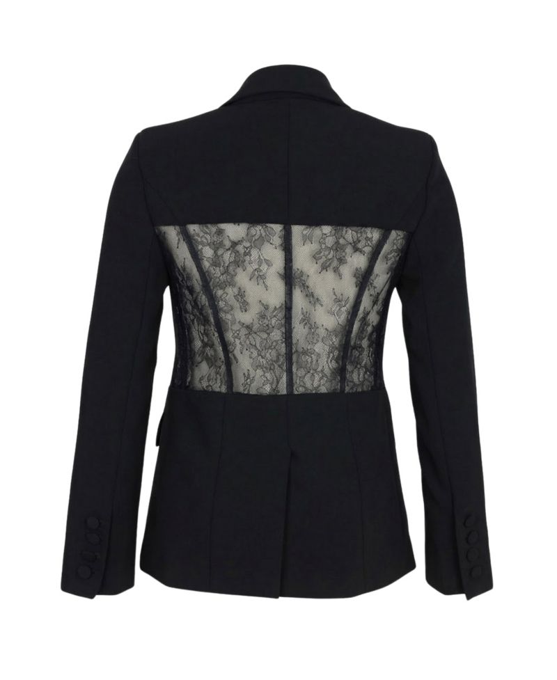 Women's Lace Panel Deep V-Neck Tailored Blazer