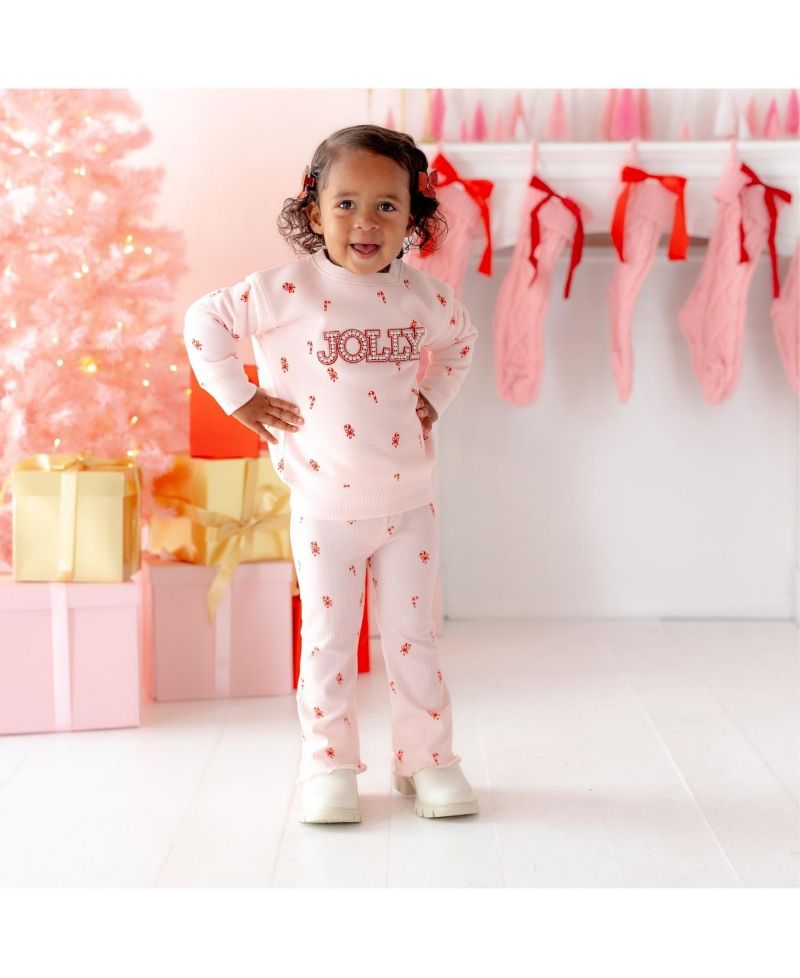 Girls' 4-16 Candy Cane Lane Flare Lettuce-Edge Leggings