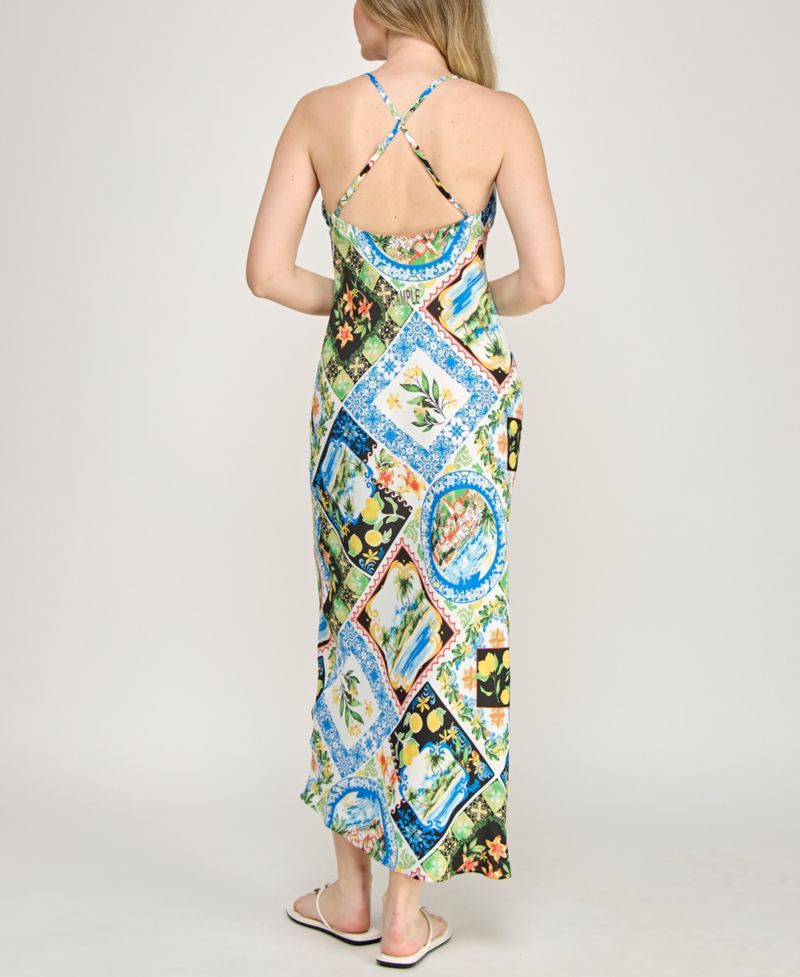 Juniors' Strappy Cowl Neck Midi Dress